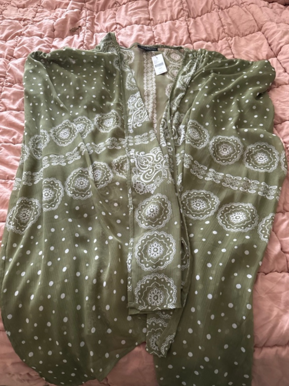 Lane Bryant Flowy Cardigan Green Paisley Polka Dot Semi‑Sheer One Size NWT